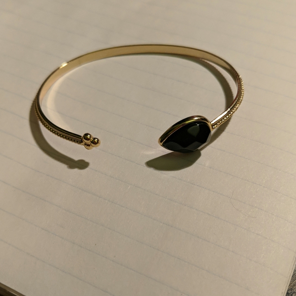 Adjustable Gold Bracelet with Black Jewel